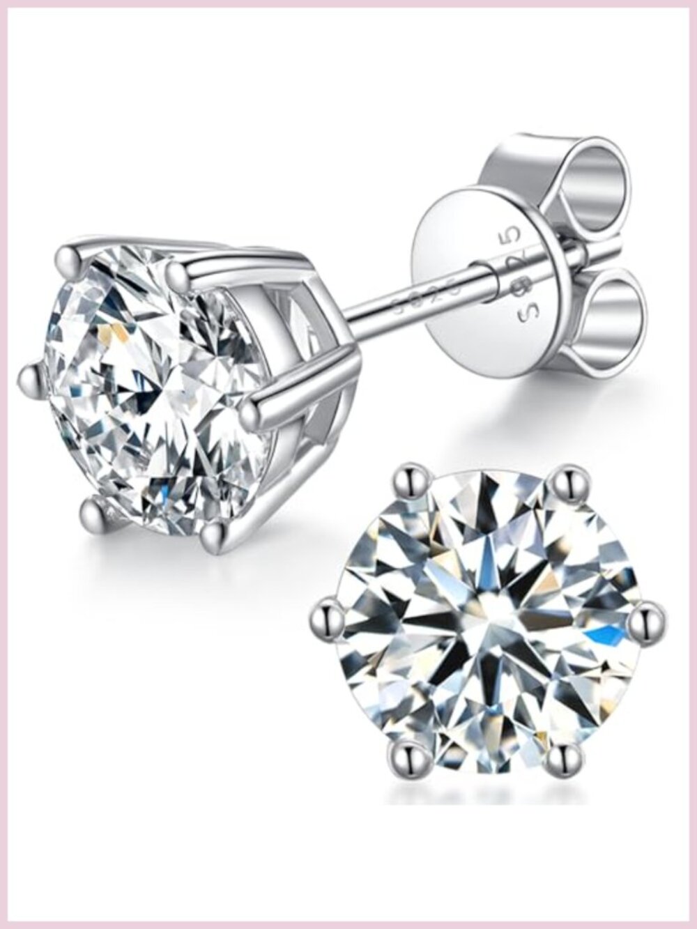 Moissanite Stud Earrings 925 Sterling Silver 18K White Gold Plated